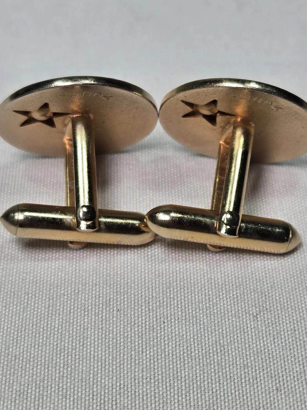 Vintage SWANK Cufflinks 3 pairs Gold Toned Fleur de lis Amber Domed 1960s